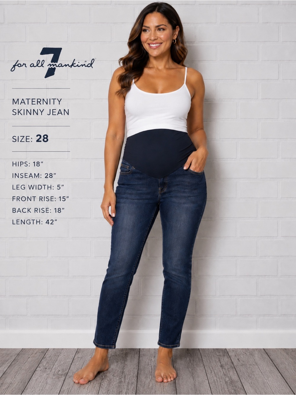 7 For All Mankind Maternity Skinny Jeans Size 28 Dark Wash Over Belly Panel